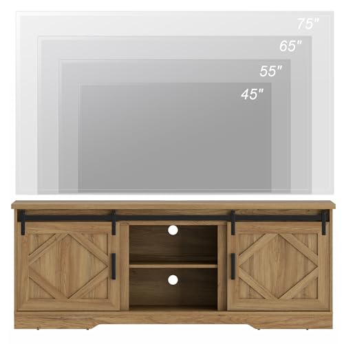 Image of WAMPAT Farmhouse Style TV Stand for 60-75 inch TV w /Distressed Wood Finish