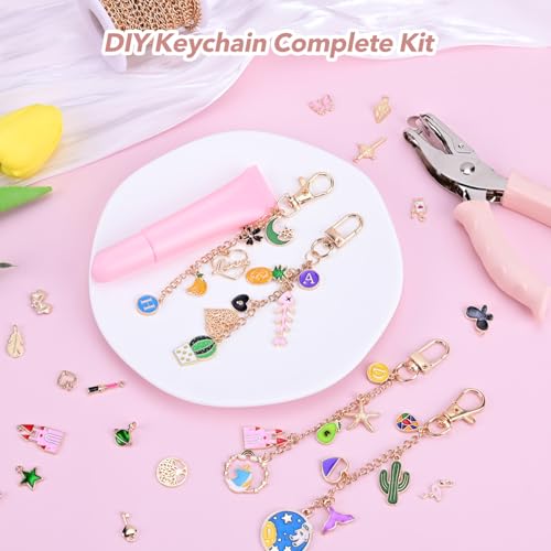 Image of YDURO 362Pcs Lip Gloss Keychain Making Kit, Including 16.4FT Extender Chain 128 Charms 14 Keychain Clips Jewelry Plier, Bag Charm Kit, Keychains Making Supplies for DIY Crafting