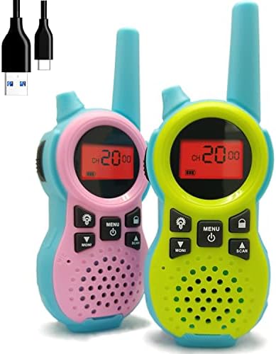 FreeTalker Walkie Talkie for Kids Toy Yard Game Camping, Relax at Park, No More Shouting, Flashlight, Gift 3 to 12, Play w/Neighbors 3 Miles Range Outdoor Open Space, Boy Girl 2Pack. (Blue Green)