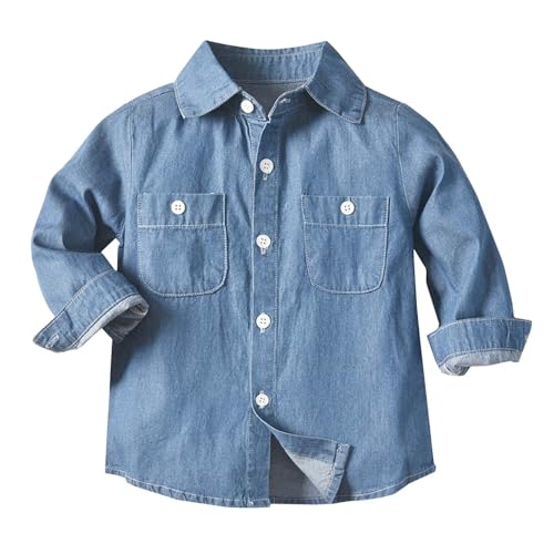 Image of Long Sleeve Shirt Girls Tops Boys Shirt Fashion Casual Gentleman Garment for Kids Long Sleeve Denim Lapel Shirt, blue, 9-12 Months
