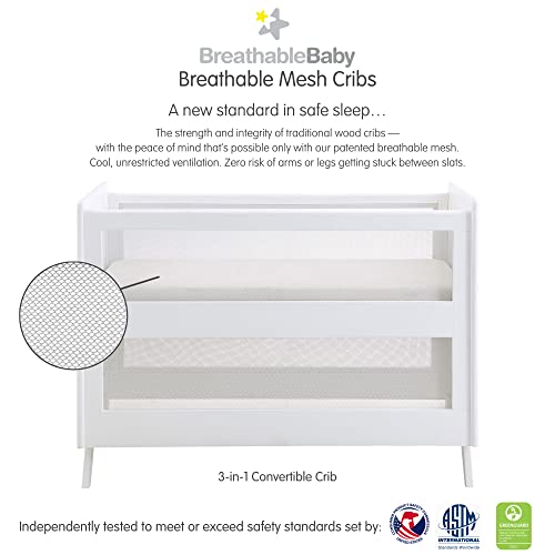 BreathableBaby Breathable Mesh 3-in-1 Convertible Crib (Toddler Bed Kit Sold Separately) — White — Two Adjustable Mattress Heights — Greenguard Gold Certified - Thumbnail 2