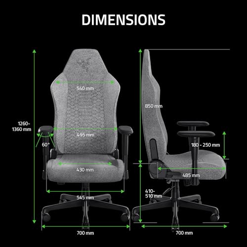 Razer Iskur V2 X Ergonomic Gaming Chair: Built-in Lumbar Support - Widened Seat - High Density Foam Cushions - Adjustable 152 Degree Recline - 2D Armrests - Plush Fabric Finish - Light Gray Edition - Image 3