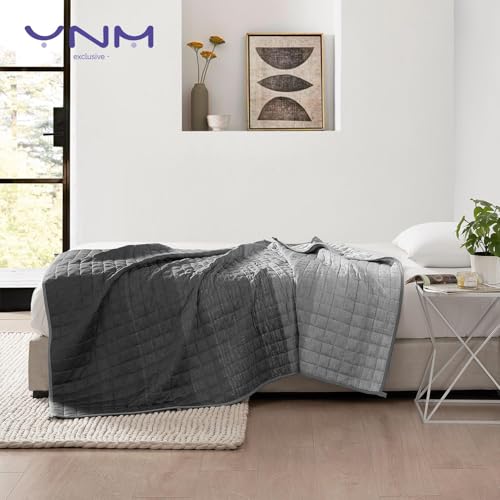 Image of YnM Cooling Weighted Blanket, Rayon Derived from Bamboo Oeko-Tex Certified Material, Bed Blanket for One Person of 240lbs, Ideal for Queen /King Bed (60x80 Inches, 25 Pounds, Gradient Dark Grey)