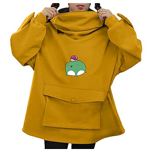 BEIBEIA Women's Teens Girls Cute Frog Hoodie Pullover Zipper Mouth Hooded Sweatshirt Casual Tops with Large Front Pocket Womens Zip Long Robe Full Length Sweatshirt Hoodie Zipper Front Cardigan Jacke