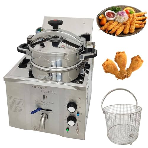 XSDAJSD Freidora a presión eléctrica de encimera de 16 l, máquina de Pollo Frito de Alta presión de Acero Inoxidable, freidora de Pollo eléctrica Comercial, freidora de encimera para Cocina