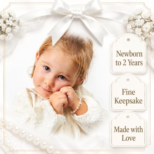Image of Baby White Pearl Bracelet, Sterling Silver Cross Charm Baptism Gifts for Girl