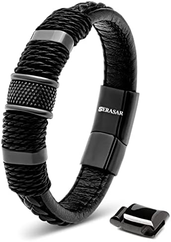 SERASAR Premium Lederarmband für Männer | Magnetverschluss aus Edelstahl in Schwarz, Silber & Gold | Inklusive Schmuckschachtel | Tolle Geschenkidee