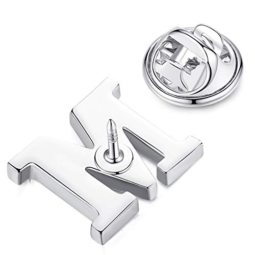 Image of HONEY BEAR Initial Alphabet Letter Lapel Pins Collar Badge Brooches for Mens /Womens Shirt Dress Decoration Silver