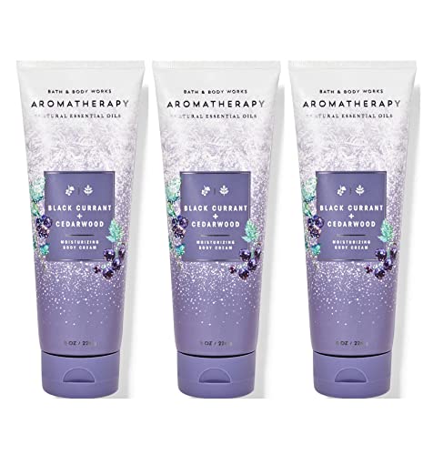 Bath & Body Works Aromatherapy Black Currant + Cedarwood )Body Cream with Natural Essential Oils, 8 oz each - 3 Pack (Black Currant + Cedarwood)