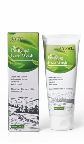 Image of Purifying Face Wash with Green Tea Extract, Willow Bark Extract, Charcoal, Witch Hazel, 100ml