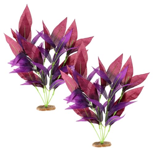 Zelphvt 2 Pcs Silk Fish Tank Plants Silk Plants for Fish Tank 14 Inch Aquarium Plant for Aquarium Goldfish Turtle Tanks Decorations Purple