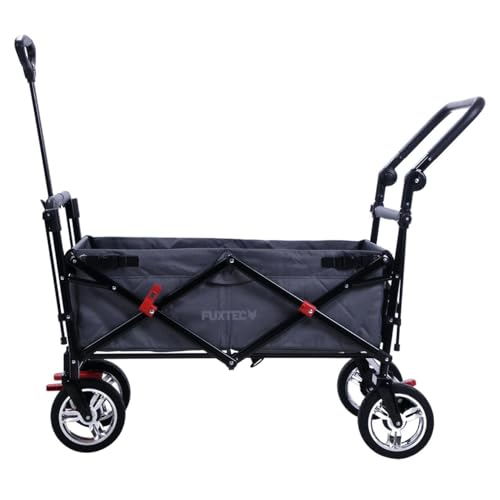 Fuxtec Faltbarer Bollerwagen FX-CT700 grau klappbar mit Dach, Vorder- und Hinterrad-Bremse, Vollgummi-Reifen, Schubbügel, für Kinder geeignet – Das Original ! - 2