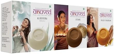 Anuved Nourishing Combo | Pack of 3 | 125 Grams Each | Herbal Soaps Aloevera, Ubtan and Haldi chandan for Healing & Youthful Skin