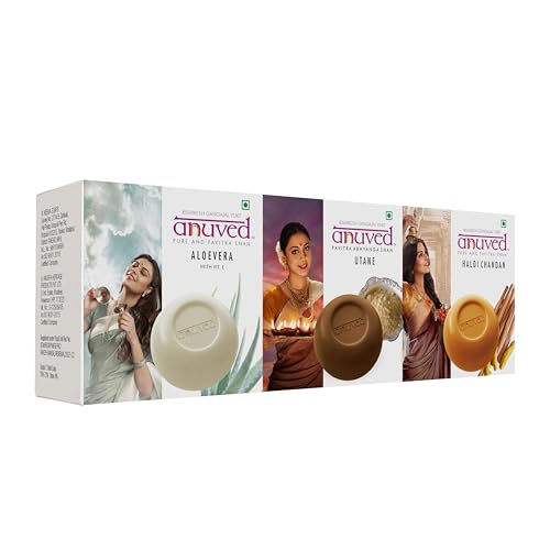 Image of Anuved Nourishing Combo | Pack of 3 | 125 Grams Each | Herbal Soaps Aloevera, Ubtan and Haldi chandan for Healing & Youthful Skin