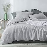 PHF 100% Linen Duvet Cover Set King, Washed Soft French Flax Linen Comforter Cover, Breathable Durable Cooling Duvet Cover for Hot Sleepers, 1 Duvet Cover and 2 Pillowshams, 106'x 92',Light Grey