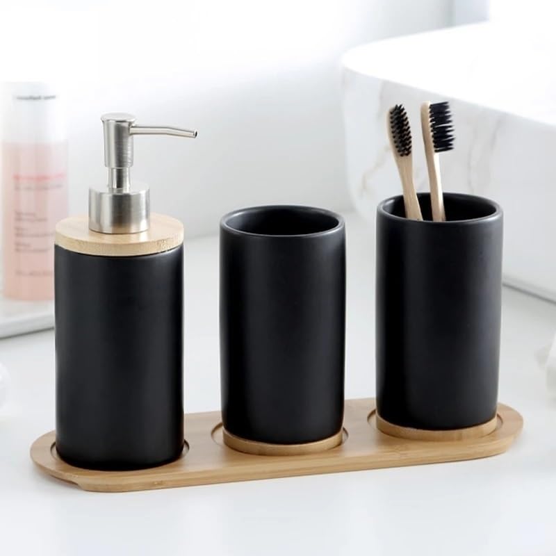 Set Di Dispenser Per Sapone Da Bagno Set di accessori for il bagno da 3 pezzi Dispenser di sapone alla moda Porta spazzolino Bicchiere Prodotto for il bagno domestico Kit Con Dispenser Sapone(2Cup--1B