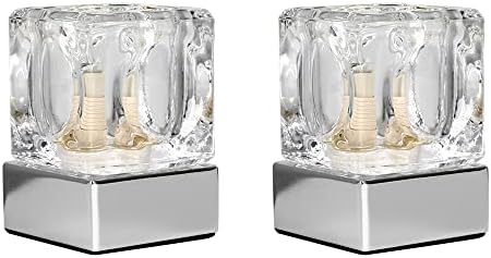 Pair of - Modern Glass Ice Cube Bedside Touch Table Lamps with a Chrome Base - Complete with 3w LED Dimmable G9 Bulbs [6000K Cool White]