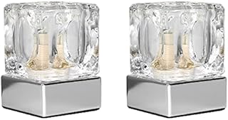Pair of - Modern Glass Ice Cube Bedside Touch Table Lamps with a Chrome Base - Complete with 3w LED Dimmable G9 Bulbs [6000K Cool White]