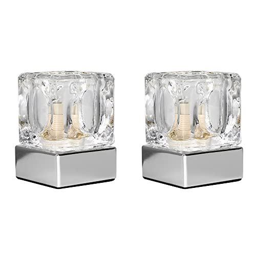 MiniSun | Modern Glass Ice Cube Touch Table Lamps with a Chrome Base | Table Lamps, Home Décor & Improvement Essential | Set of 2 | Includes 3W LED G9 Bulbs [6000K Cool White]
