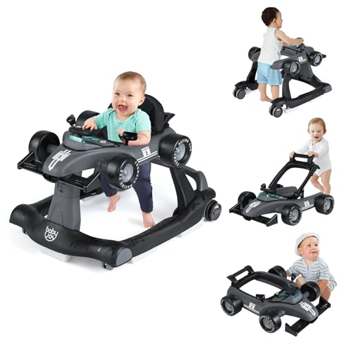 Image of BABY JOY 4-in-1 Baby Walker, Foldable Activity Walker with Adjustable Height & Speed, Music, Lights, Anti-Rollover, Toddler Push Walker, Baby Walker with Wheels for Boys Girls 6-18 Months (Gray)