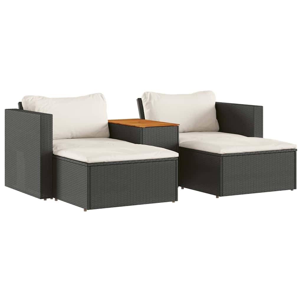vidaXL Garten Sofagarnitur mit Kissen 5-TLG., Gartensofa Set mit abnehmbarem waschbarem Bezug, Gartenmöbel mit modularem Design, Gartengarnitur Sitzgruppe, Schwarz Poly Rattan Akazie
