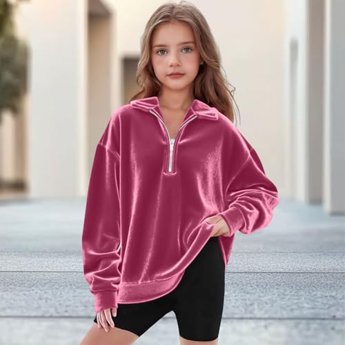 Velvet Sweatshirt for Toddler Girl Long Sleeve Polo Collar Top 1/4 Zipper Drop Shoulder Pullover Velour Sweatshirts2
