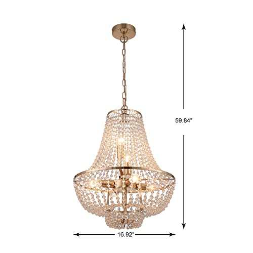 Krasty Modern French Empire Gold Crystal Chandelier, Luxury Hanging Pendant Lighting,K9 Crystal Chandelier Light For Dining Room Foyer Entryway And Living Room W17 In #TOP3