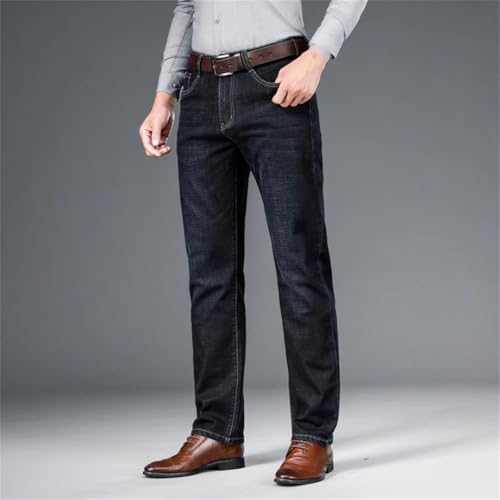 Men's Fitted Straight Stretch Denim Jeans Classic Style Youth Business Casual Trousers4