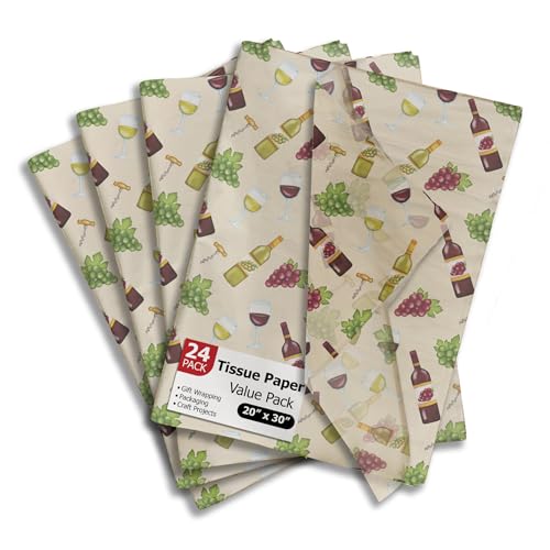Pro Supply Global Wine Bottles Printed Tissue Paper for Gift Bags or Boxes and Wrapping - Bulk Decorative Art Tissue Paper for Packaging and Gifting | 24 Sheets 20" x 30"