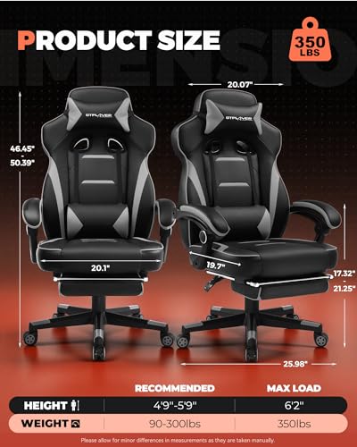 GTPLAYER Gaming Chair for Adults, Big and Tall 350LBS Heavy Duty Office Chair, Ergonomic High Back Lumbar Support and Recliner for Back Pain Relief, Sky Gray - Image 4