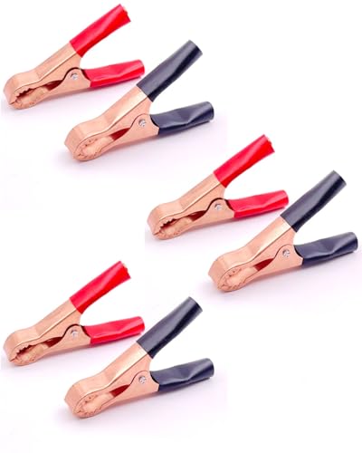 KGDUYC 6 piezas pinzas de cocodrilo, pinzas de cocodrilo para batería de coche 50A, cobre puro con terminales aislados para cables de puente de batería de coche