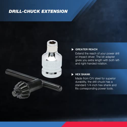 Neiko 20754A 3/8” Drill Chuck Adapter | Chuck Drill For Impact Drivers With 1/4 Inch Quick Change Shank | Drill Converter Includes 1/2-Inch Adapter For Impact Guns | Hex To Chuck Drill Bit Adapter #TOP2