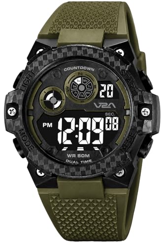 Image of V2A DIGITRON-VOLTRIX 2837 Digital Watch for Men | Bold Patterned Case Design | Dual Time Sports Watch with Countdown, Backlight & 50M Waterproof