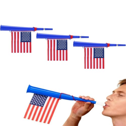 sporful USA Soccer Horns with Flags - 3 Pack Plastic Cheering Trumpets Noise Makers for Stadium Sports Events, Football Matches, Parties and Celebrations
