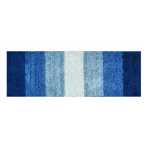 Image of Pano Textured Striped Runner Rug 45x130 cm Blue | Anti-Skid, Super Soft & Ultra Absorbent Floor Runner | Quick Dry & Washable Runner for Bathroom, Kitchen, Bedroom & Living Room