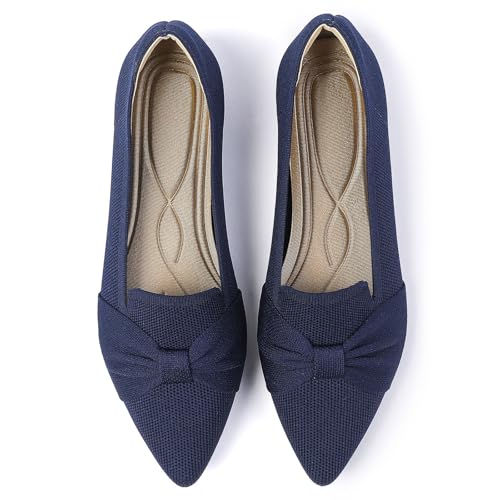 Flats for Womens Classic Pointed Toe Ballet Flats Comfortable Knit Dressy Bow Flats Shoes
