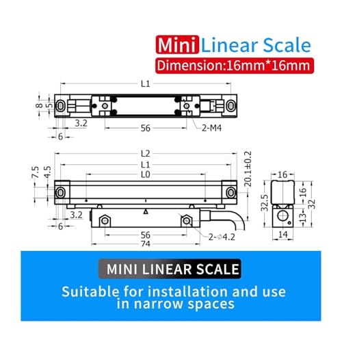 Escala lineal mini KA200 longitud 120-200mm resolución 5μm miniatura 3