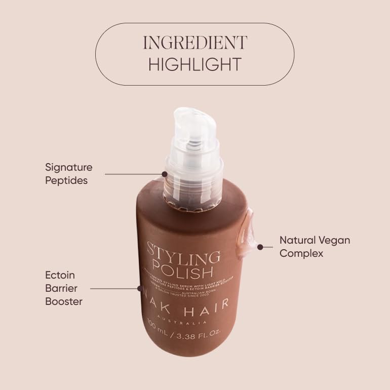 NAK Signature Styling Polish Serum 100ml - Frizz Control & Shine for All Hair Types with Peptides & Vegan Complex