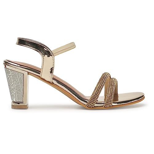 XE Looks Fancy Copper Women's Fashion Sandals | Faux Leather Comfortable and Trendy SlipOn Heel | For Wedding Occasion 3 Inches Heel | For Women & Girls-UK 5 - Image 5
