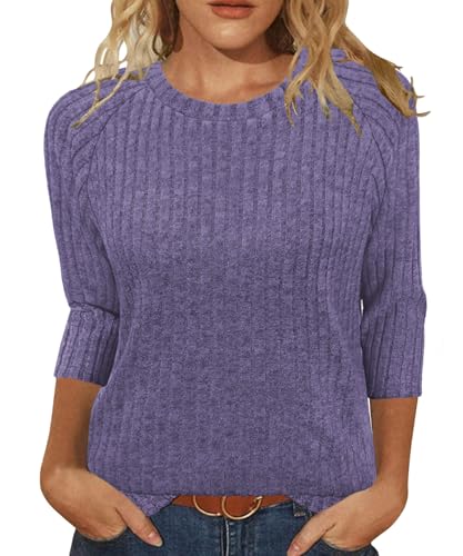 Image of JomeDesign Sweaters for Women 3 /4 Sleeve Shirts Crew Neck Sweatshirts Loose Casual Blouses Fashion Tops