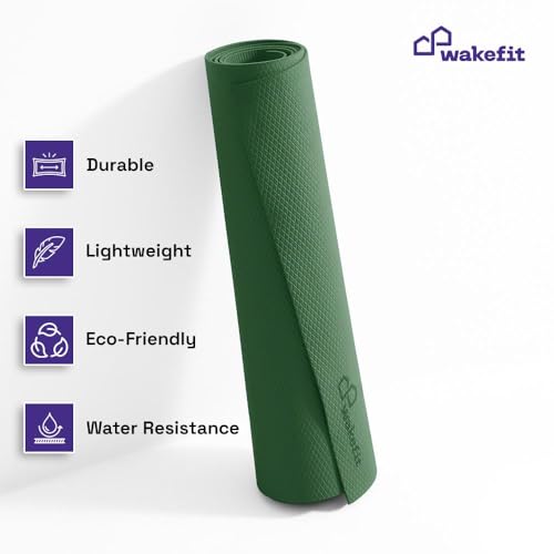Image of Wakefit Yoga Mat | Anti Slip Single Layered | 72 X 24 inch | 4 mm Thick | Army Green Asana | With Strap