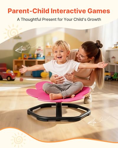 Miniatura 7 de Vevor Silla Giratoria Infantil Sensorial, Con Forma De Flor, Hasta 100 Kg, Con Base Metálica Antideslizante, Favorece La Coordinación, El Equilibrio Y La Concentración, Rosa, 62 X 62 X 25,5 Cm