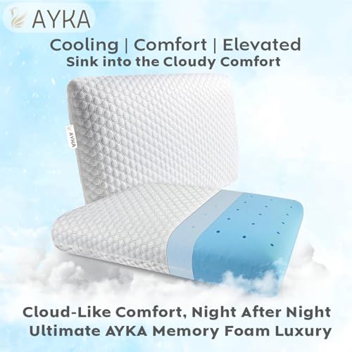 Image of AYKA Cooling Memory Foam Pillow For Neck & Shoulder Pain | Neck Orthopedic Pillow For Sleeping, Pain Relief & Spinal Alignment | Ergonomic Design | 2 Years Warranty (Set of 1),White