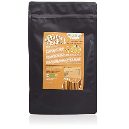 Foto von NutriPur BIO Kürbiskernmehl entölt: 200g Kürbiskerne geschrotet und teilentölt in Premium Qualität – Glutenfreies Mehl aus Kürbiskernen – Grobes Mehl Low Carb – Kürbiskernmehl Bio Vegan Glutenfrei