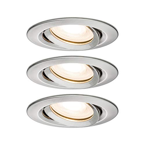 Paulmann Leuchten Paulmann 92900 LED Nova Einbaustrahler rund Spot IP65 strahlwassergeschützt 7W 3er-Komplettset inkl. GU10 Leuchtmittel schwenkbar Einbauleuchte, Aluminium, 7 W, Eisen gebürstet