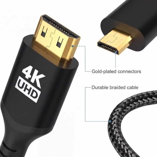 PILOARYL Micro HDMI to Mini HDMI Cable for Camera DSLR Mirrorless GoPro Raspberry Pi TV - Braided Nylon Metal Shell High-Speed 4K 60Hz HDR 1080p ARC Tangle-Free Compatible - Black - 5FT by PILOARYL - Used condition - Image 3