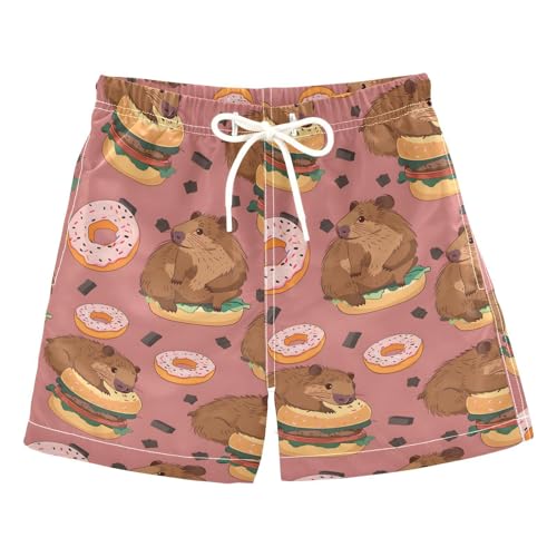 ALAZA Cute Capybaras Hamburger Boys Quick Dry Beach Board Shorts Kids Swim Trunks Bathing Suit Swimsuit 3T Multicolor