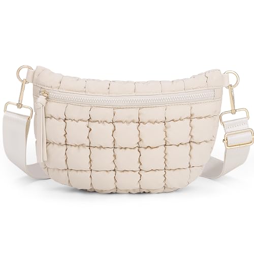 HiTotes Bolsa tiracolo acolchoada para mulheres, bolsa tiracolo de nylon, Off-white, 12.6'Lx1.18'Wx8.07'H