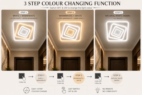Image of FILLISKA Aluminium Luxurious 3 in 1 Led Ceiling /Wall Chandelier Light with 3 Step Colour Changing Function (Acrylic White Square-669-4)(300MM)