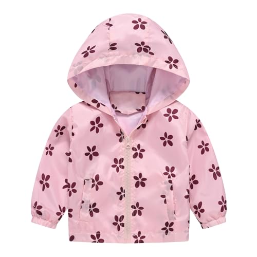 Boys Girls Children Spring Fall Winter Windbreaker Casual Wind Printing Light Fashion Jackets (Pink, 5-6 Years)